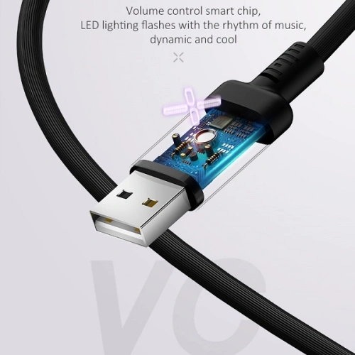 Kabel USAMS US-SJ288 U16 Volume Control LED USB-A/microUSB 2A 1m czarny/black