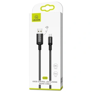 Kabel USAMS US-SJ288 U16 Volume Control LED USB-A/microUSB 2A 1m czarny/black