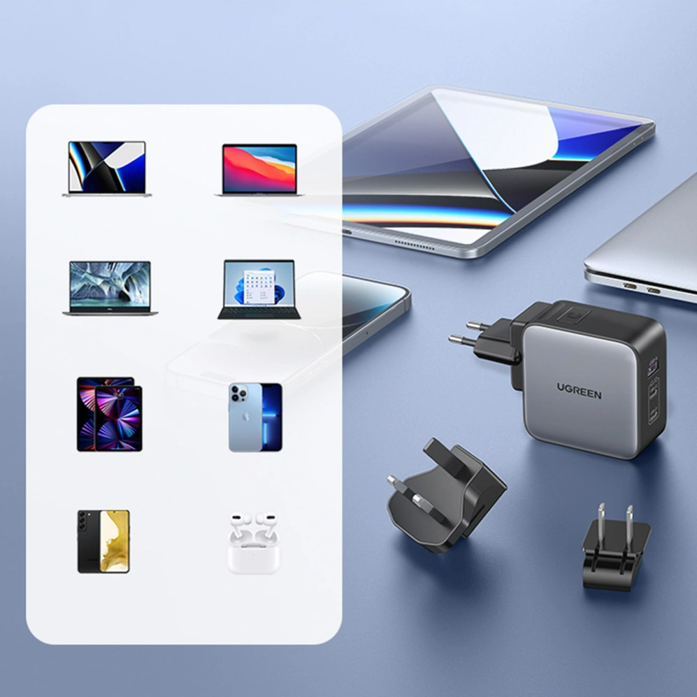 Hurtownia GSM - UGREEN CD296 GaN USB/2x USB-C 65W hálózati töltő EU/UK/US dugó fekete - UGR1489 - {ean13} - Hurt
