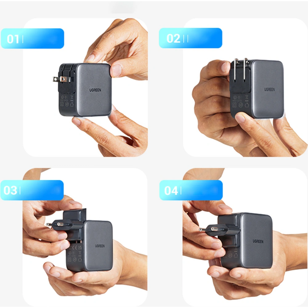 Hurtownia GSM - UGREEN CD296 GaN USB/2x USB-C 65W hálózati töltő EU/UK/US dugó fekete - UGR1489 - {ean13} - Hurt