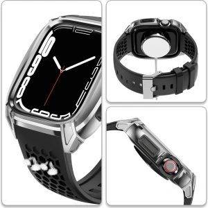 Hurtownia GSM - Pasek + etui Kingxbar CYF148 2w1 Apple Watch 4/5/6/7/8/9/SE 44/45mm srebrne - KGX637 - {ean13} - Hurt