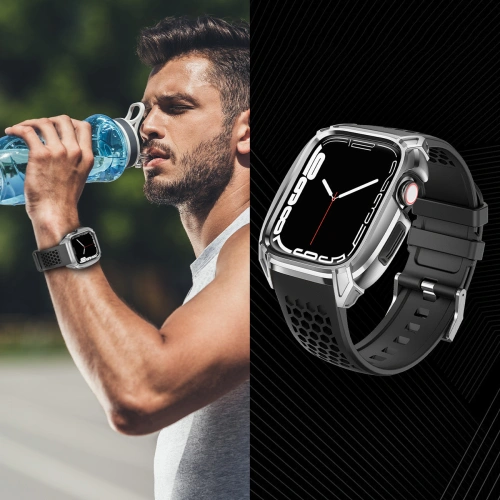 Pasek + etui Kingxbar CYF148 2w1 Apple Watch 4/5/6/7/8/9/SE 44/45mm srebrne