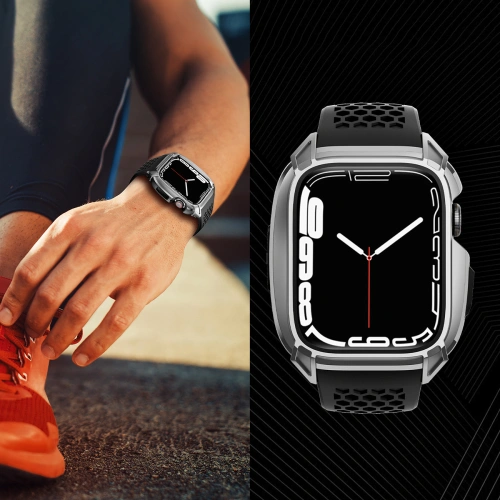 Pasek + etui Kingxbar CYF148 2w1 Apple Watch 4/5/6/7/8/9/SE 44/45mm srebrne