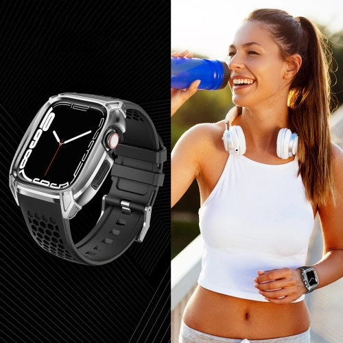 Pasek + etui Kingxbar CYF148 2w1 Apple Watch 4/5/6/7/8/9/SE 44/45mm srebrne