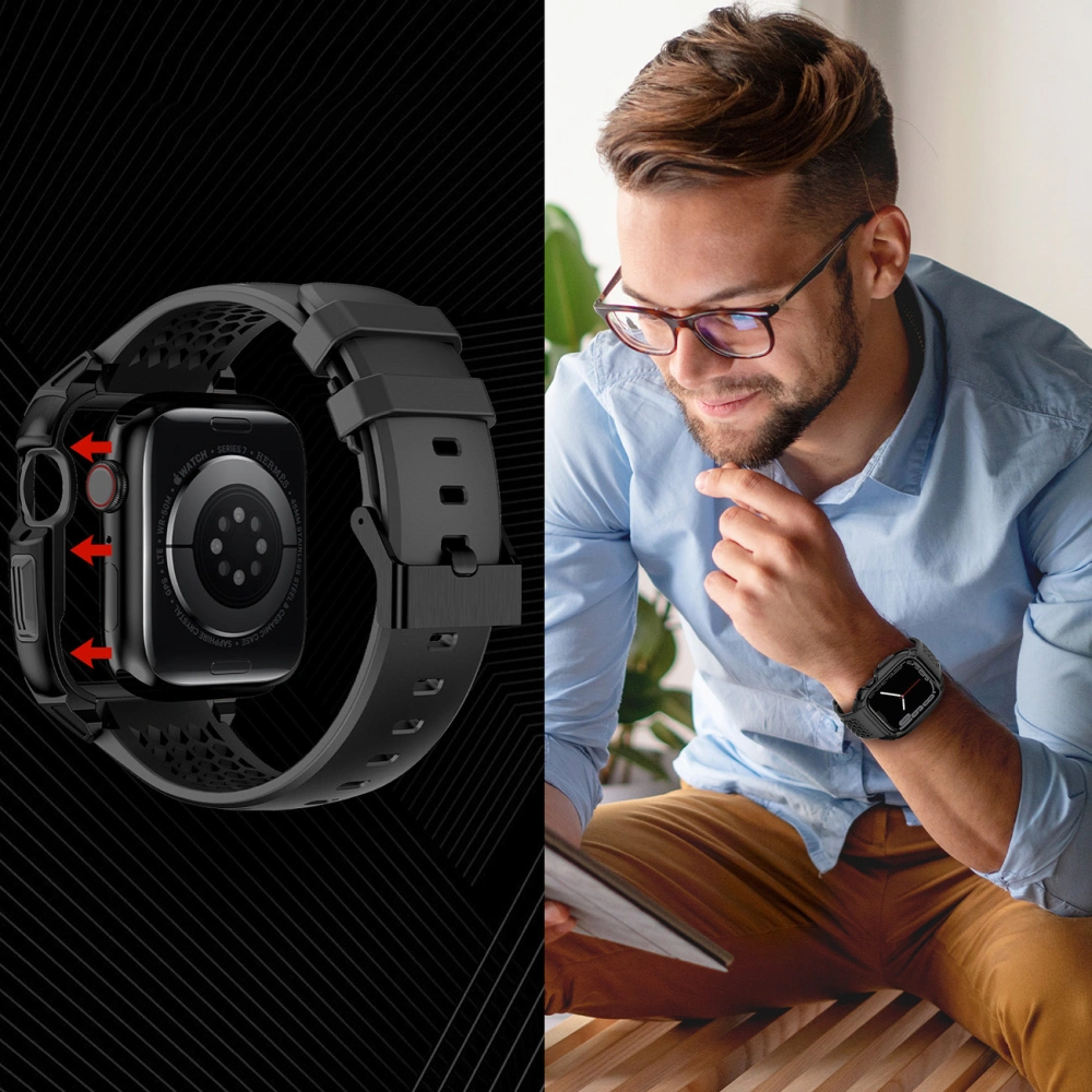 Wholesale Belt + case Kingxbar CYF148 2w1 Apple Watch 4/5/6/7/8/9/SE 44/45mm black - KGX639 - {ean13} - Hurt