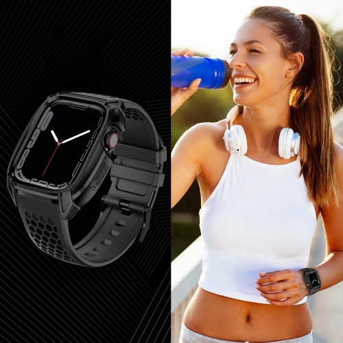 Pasek + etui Kingxbar CYF148 2w1 Apple Watch 4/5/6/7/8/9/SE 44/45mm czarne