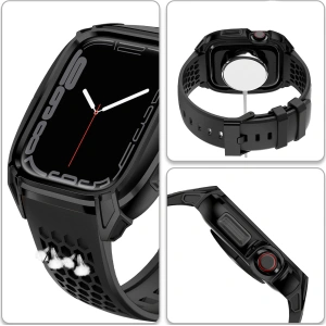 Hurtownia GSM - Pasek + etui Kingxbar CYF148 2w1 Apple Watch 4/5/6/7/8/9/SE 44/45mm czarne - KGX640 - {ean13} - Hurt