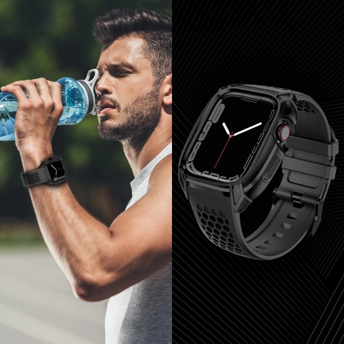 Pasek + etui Kingxbar CYF148 2w1 Apple Watch 4/5/6/7/8/9/SE 44/45mm czarne