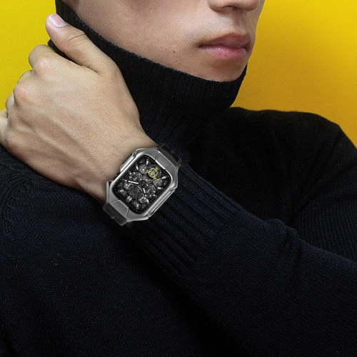 Pasek + etui Kingxbar CYF136 2w1 Apple Watch 4/5/6/7/8/9/SE 44/45mm srebrne