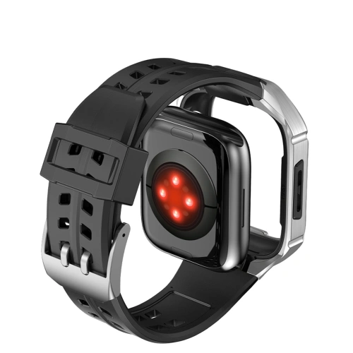 Pasek + etui Kingxbar CYF136 2w1 Apple Watch 4/5/6/7/8/9/SE 44/45mm srebrne