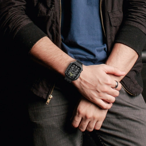 Pasek + etui Kingxbar CYF136 2w1 Apple Watch 4/5/6/7/8/9/SE 44/45mm czarne