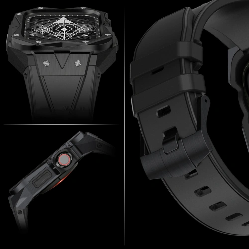 Pasek + etui Kingxbar CYF140 2w1 Apple Watch 4/5/6/7/8/9/SE 44/45mm czarne