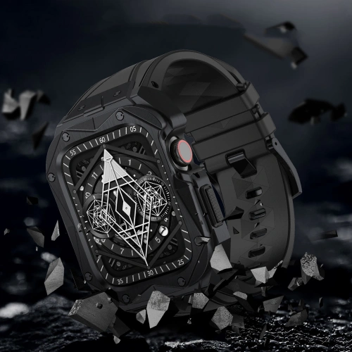 Pasek + etui Kingxbar CYF140 2w1 Apple Watch 4/5/6/7/8/9/SE 44/45mm srebrne