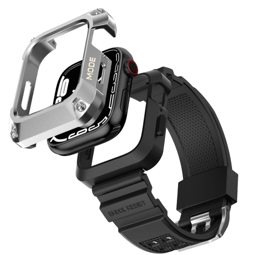 Pasek + etui Kingxbar CYF134 2w1 Apple Watch 4/5/6/7/8/9/SE 44/45mm srebrne