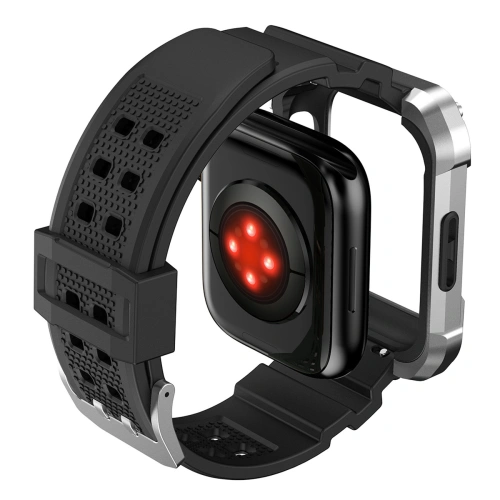 Pasek + etui Kingxbar CYF134 2w1 Apple Watch 4/5/6/7/8/9/SE 44/45mm srebrne