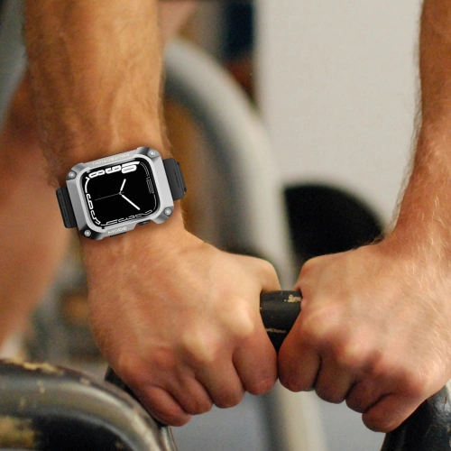 Pasek + etui Kingxbar CYF134 2w1 Apple Watch 4/5/6/7/8/9/SE 44/45mm srebrne