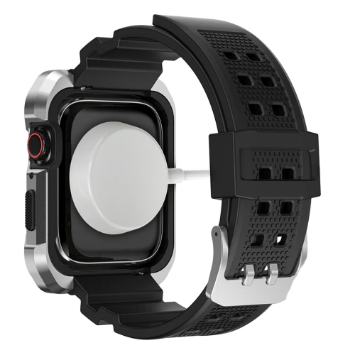 Pasek + etui Kingxbar CYF134 2w1 Apple Watch 4/5/6/7/8/9/SE 44/45mm srebrne