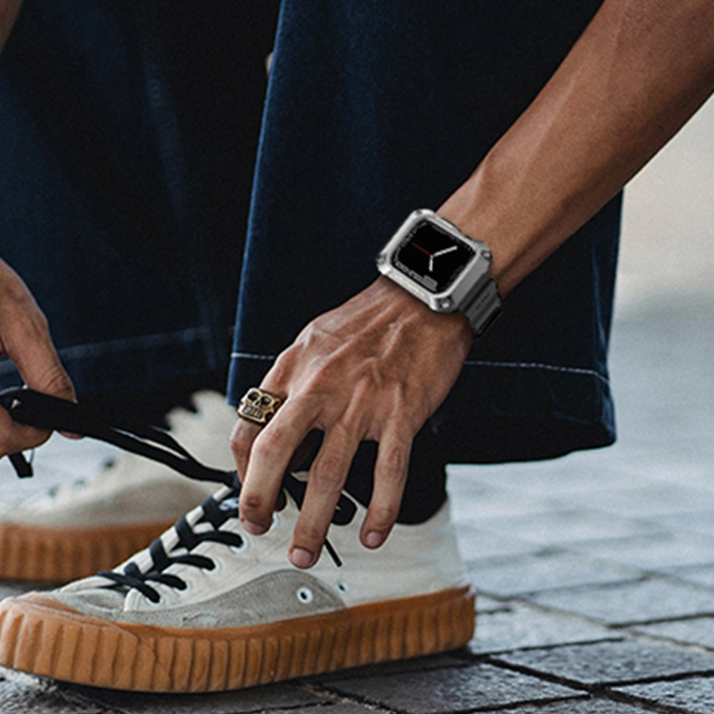 Hurtownia GSM - Pásek + etui Kingxbar CYF134 2w1 Apple Watch 4/5/6/7/8/9/SE 44/45mm stříbrné - KGX654 - {ean13} - Hurt