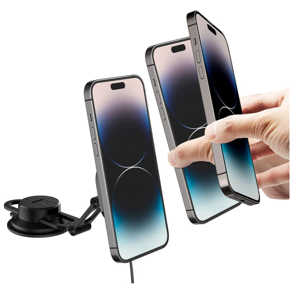 Hurtownia GSM - Autós tartó vezeték nélküli töltővel Spigen OneTap Pro 3 Fekete Dash Magnetic Autós Tartó (MagFit) Fekete - SPN2842 - {ean13} - Hurt