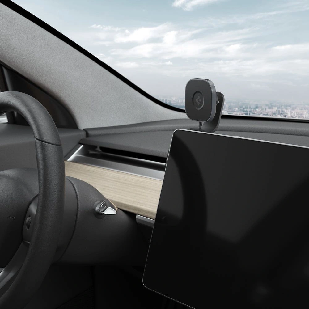 Hurtownia GSM - Autós tartó vezeték nélküli töltővel Spigen Tesla OneTap Pro Wireless Screen Car Mount (Mag Fit) Fekete - SPN2843 - {ean13} - Hurt