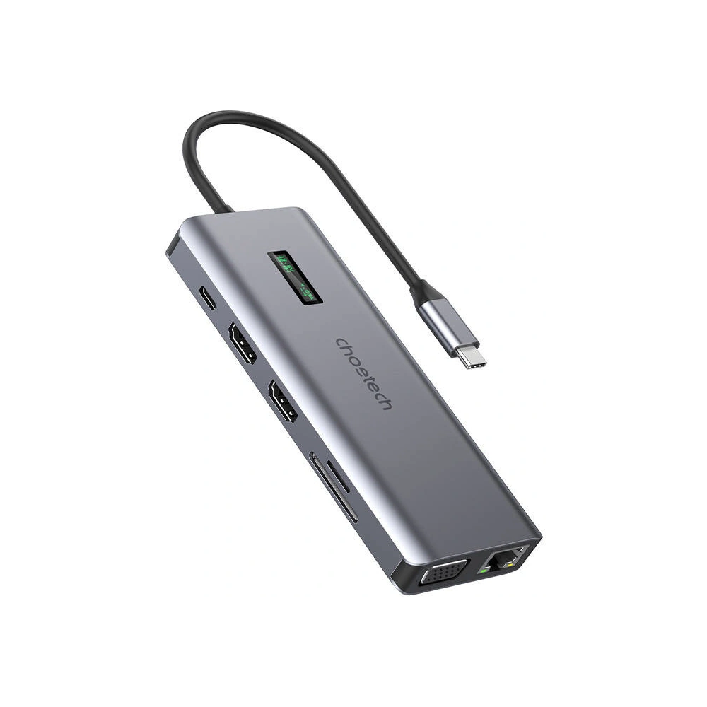 Hurtownia GSM - Adaptér 12w1 Choetech HUB-M26 USB-C na USB-C+ USB-A+ HDMI+ VGA+ AUX+ SD+ TF (šedý) - CHT41 - {ean13} - Hurt