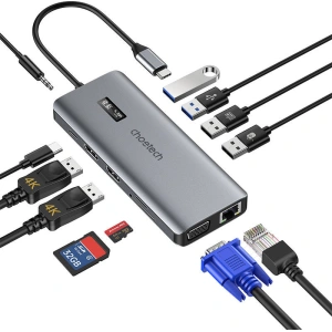 Hurtownia GSM - Adapter 12w1 Choetech HUB-M26 USB-C zu USB-C+ USB-A+ HDMI+ VGA+ AUX+ SD+ TF (grau) - CHT41 - {ean13} - Hurt