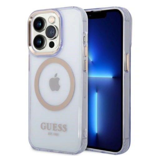 Etui Guess GUHMP14LHTCMU Apple iPhone 14 Pro purpurowy/purple hard case Gold Outline Translucent MagSafe