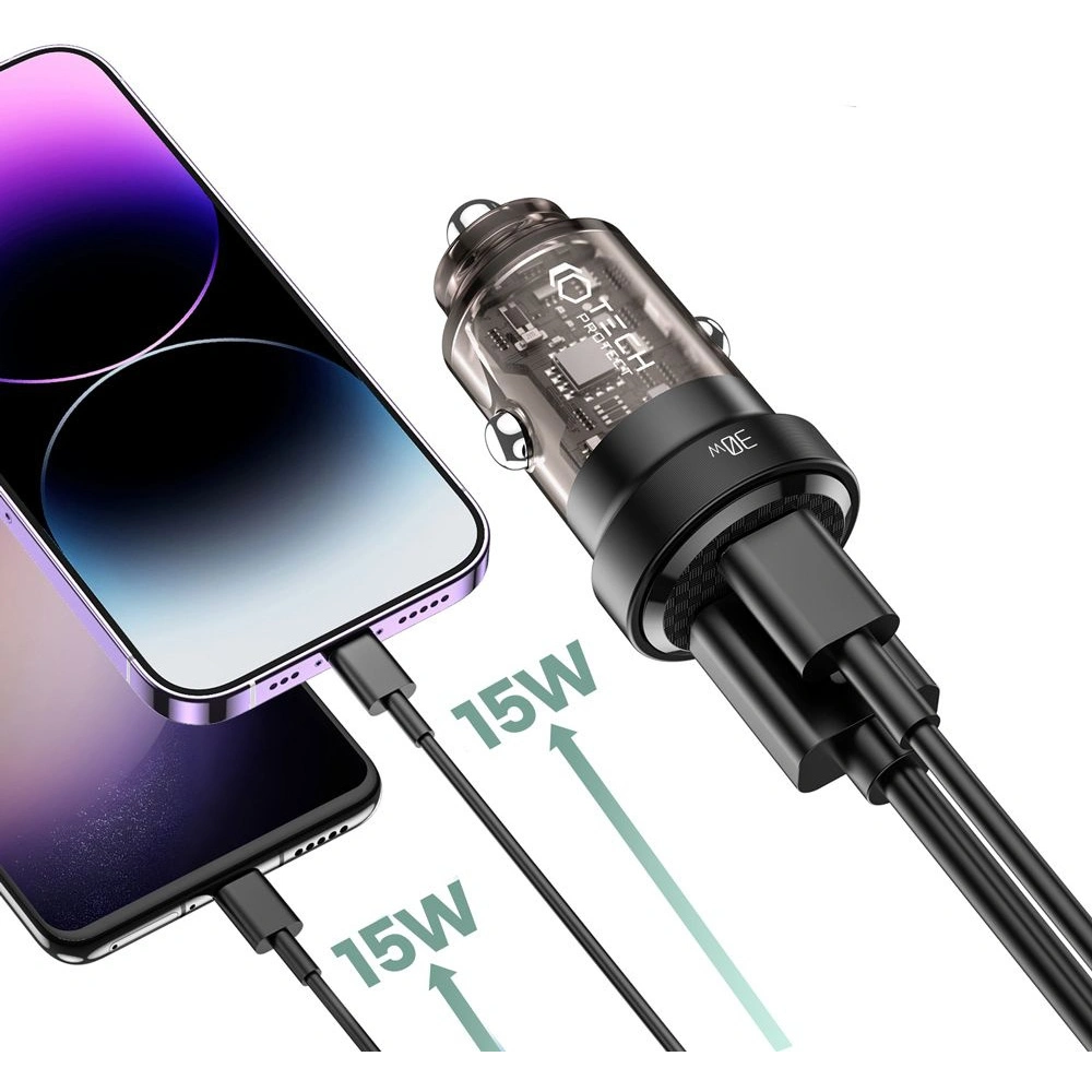 Hurtownia GSM - Nabíječka do auta Tech-Protect CC30W 2-portová nabíječka do auta PD 30W QC 3.0 černá - THP1904 - {ean13} - Hurt