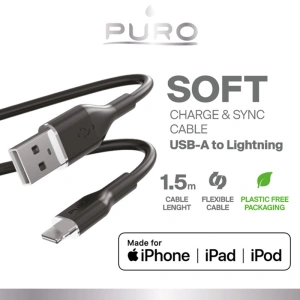 Hurtownia GSM - Kabel PURO ICON Soft Cable USB-A/Lightning 1.5m (Schwarz) - PUR683 - {ean13} - Hurt