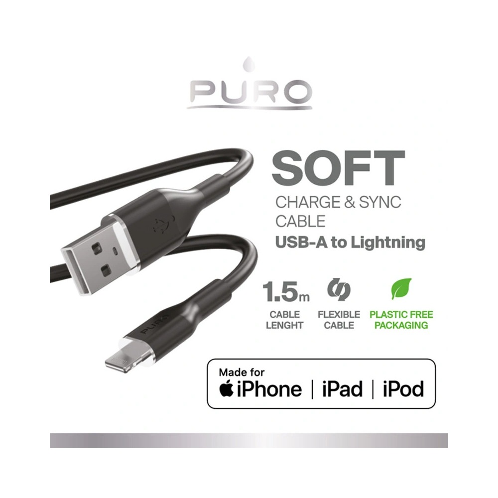 Hurtownia GSM - Kabel PURO ICON Soft Cable USB-A/Lightning 1.5m (Černá) - PUR683 - {ean13} - Hurt