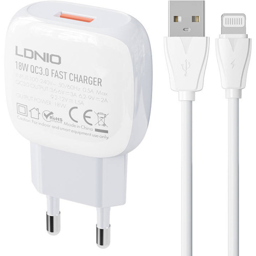 LDNIO Distributor - 5905316141544 - LDN112 - LDNIO A1306Q Wall Charger 18W + Lightning cable - B2B homescreen