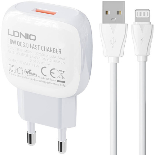 LDNIO Distributor - 5905316141575 - LDN115 - LDNIO A1307Q Wall Charger 18W + Lightning cable - B2B homescreen
