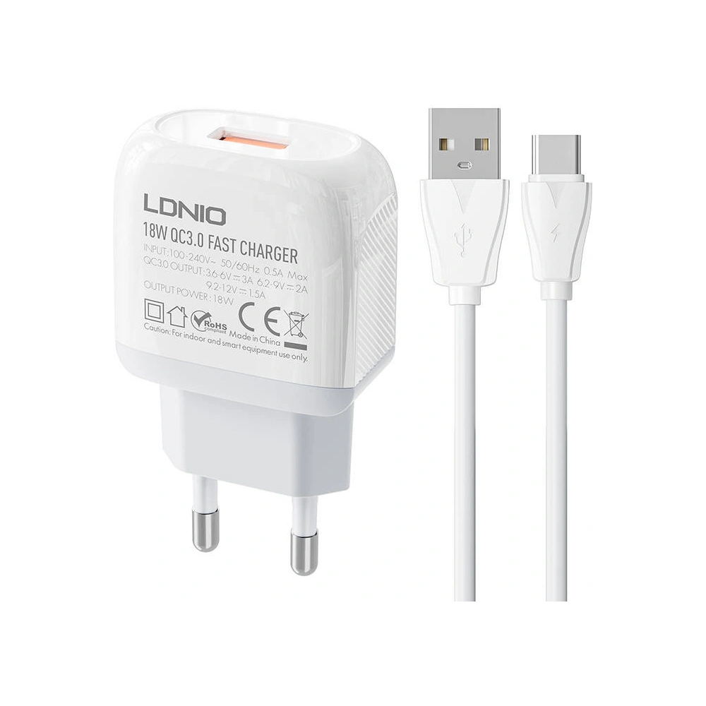 Hurtownia GSM - Netzteil LDNIO A1307Q 18W + USB-C-Kabel - LDN117 - {ean13} - Hurt