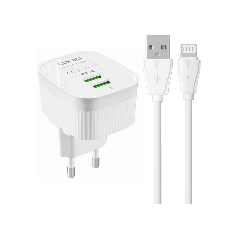 Hurtownia GSM - Încărcător de rețea LDNIO A201 2xUSB-A + cablu Lightning - LDN120 - {ean13} - Hurt