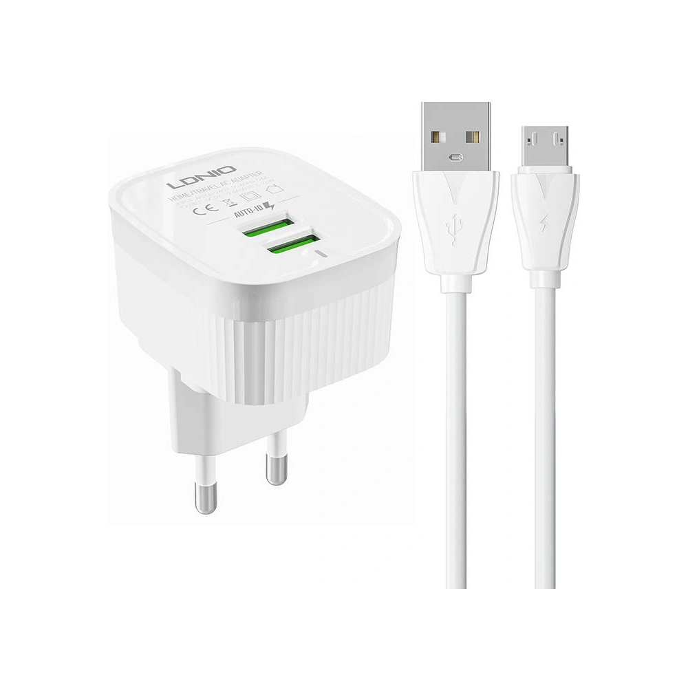 Hurtownia GSM - Încărcător de rețea LDNIO A201 2xUSB-A + cablu microUSB - LDN121 - {ean13} - Hurt