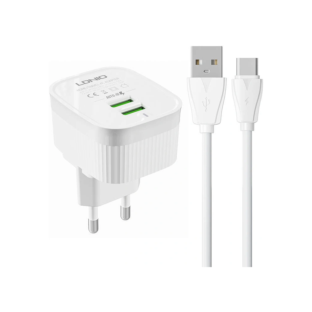 Hurtownia GSM - Încărcător de rețea LDNIO A201 2xUSB-A + cablu USB-C - LDN122 - {ean13} - Hurt
