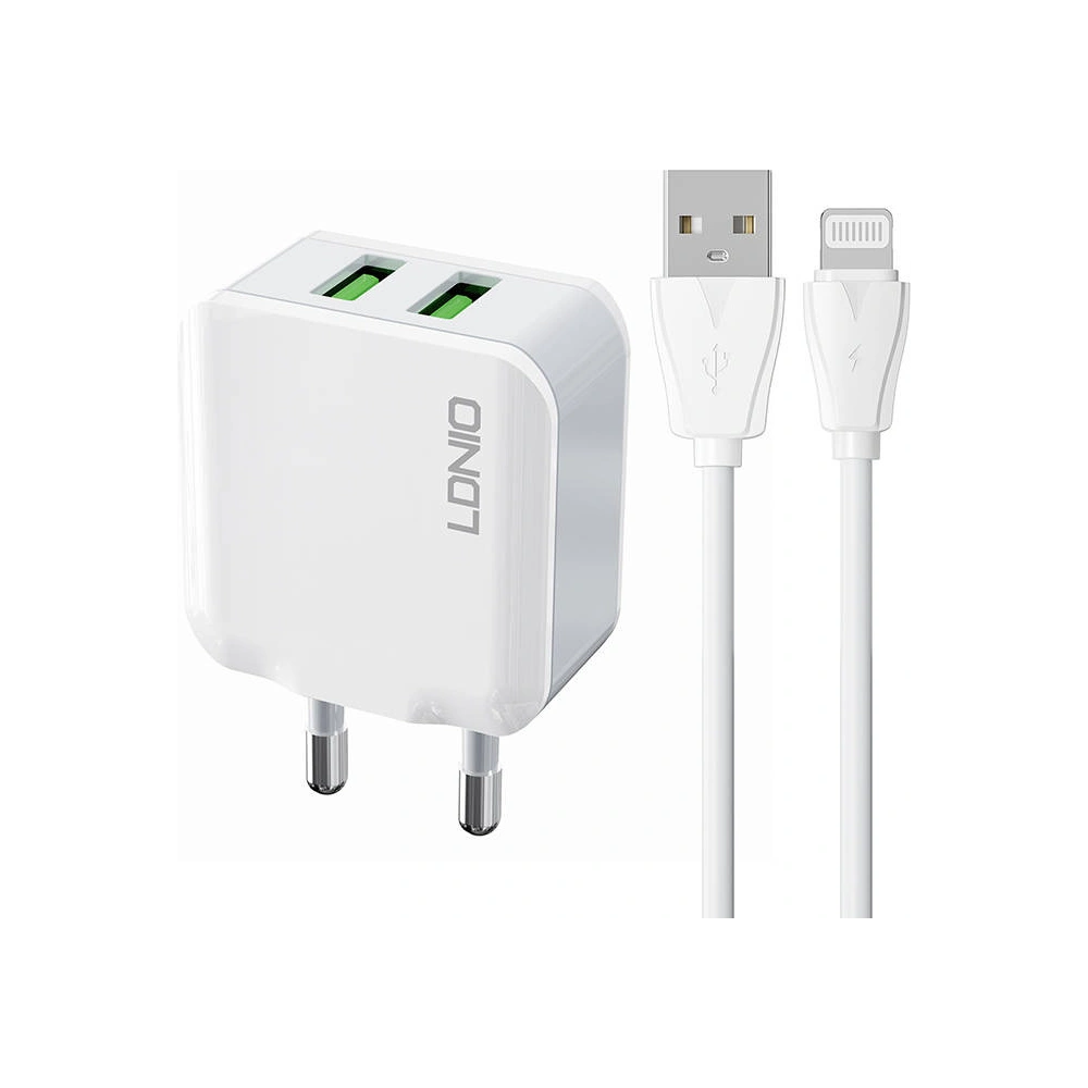 Hurtownia GSM - Încărcător de rețea LDNIO A2201 2xUSB-A + cablu Lightning - LDN123 - {ean13} - Hurt