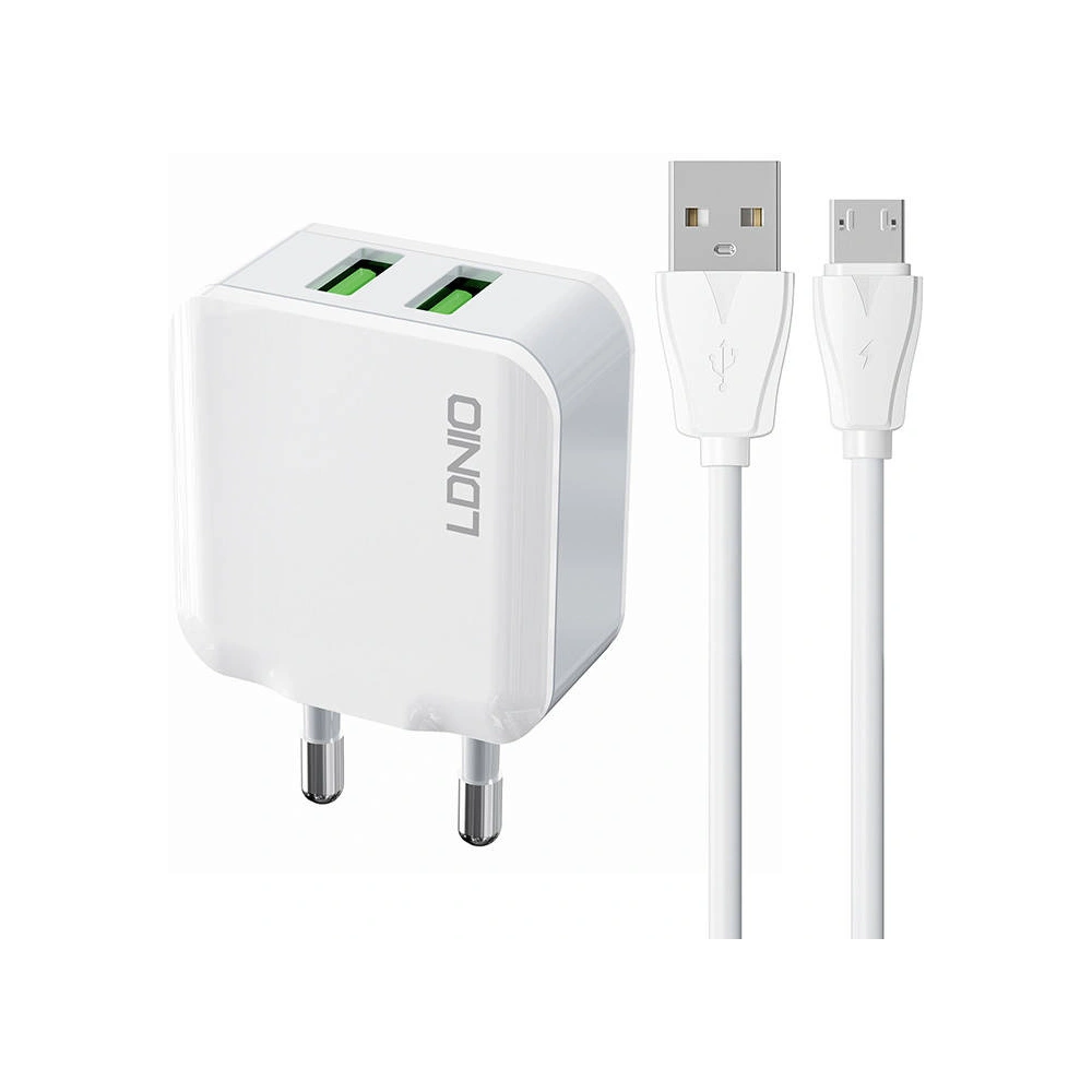 Hurtownia GSM - Încărcător de rețea LDNIO A2201 2xUSB-A + cablu Micro USB - LDN124 - {ean13} - Hurt