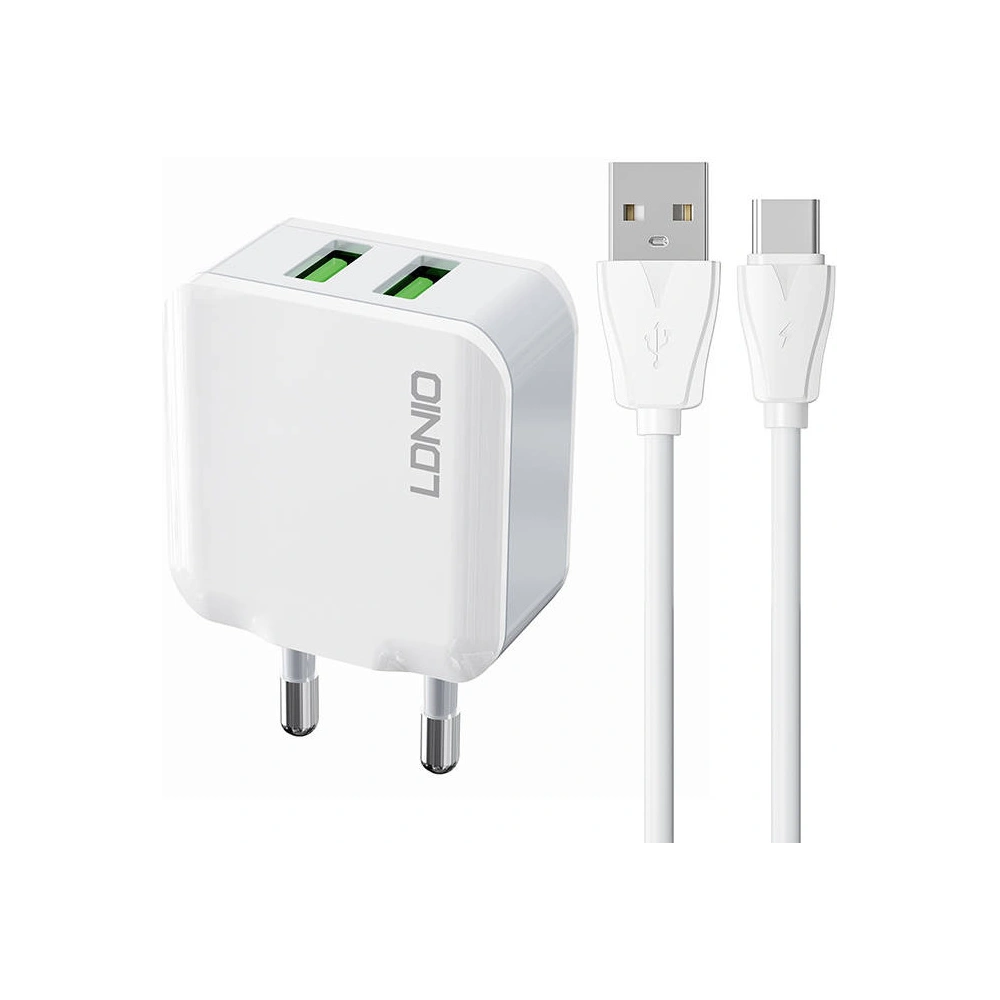 Hurtownia GSM - Încărcător de rețea LDNIO A2201 2xUSB-A + cablu USB-C - LDN125 - {ean13} - Hurt