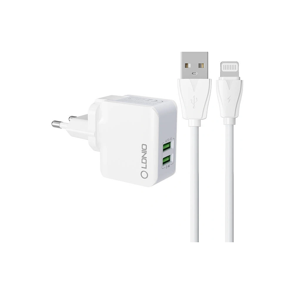 Hurtownia GSM - Încărcător de rețea LDNIO A2203 2xUSB-A + cablu Lightning - LDN126 - {ean13} - Hurt