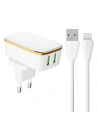 Hálózati töltő LDNIO A2204 2xUSB-A + Lightning kábel
