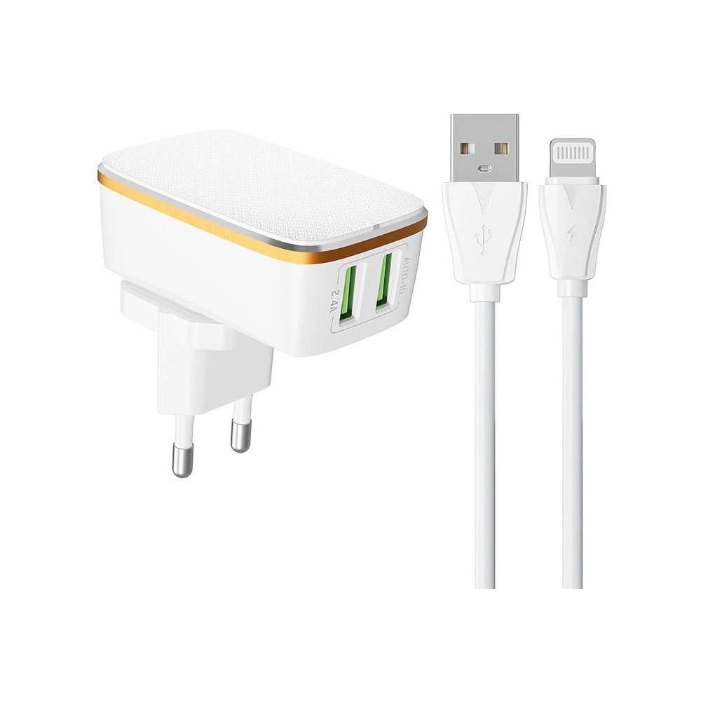 Hurtownia GSM - Încărcător de rețea LDNIO A2204 2xUSB-A + cablu Lightning - LDN129 - {ean13} - Hurt