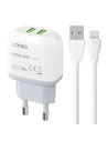 Ładowarka sieciowa LDNIO A2219 2xUSB-A + kabel Lightning