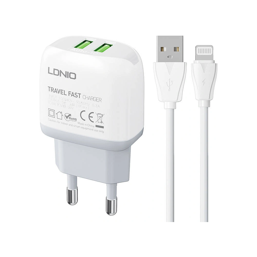 Hurtownia GSM - Ładowarka sieciowa LDNIO A2219 2xUSB-A + kabel Lightning - LDN132 - {ean13} - Hurt