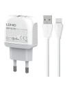 Síťová nabíječka LDNIO A2316C USB-A, USB-C + Lightning kabel