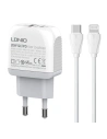 Ładowarka sieciowa LDNIO A2316C USB-A, USB-C + kabel USB-C/Lightning