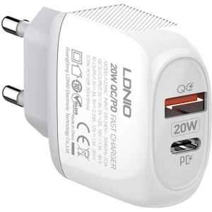 Ładowarka sieciowa LDNIO A2316C USB-A, USB-C + kabel USB-C/USB-C