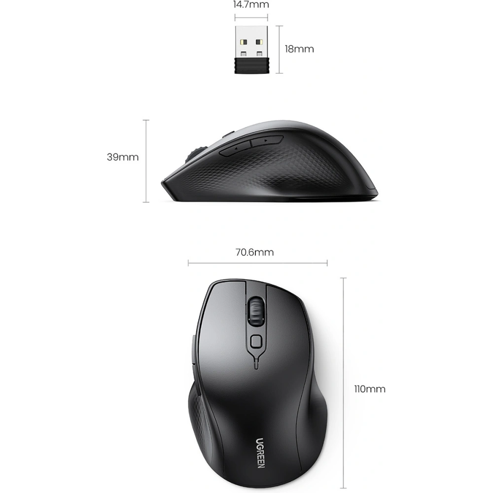 Hurtownia GSM - UGREEN MU101 fekete ergonomikus vezeték nélküli egér - UGR1490 - {ean13} - Hurt
