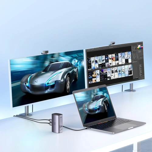 Stacja dokująca UGREEN CM555 HUB 12w1 USB-C - USB HDMI DP RJ45 AUX SD TF szara