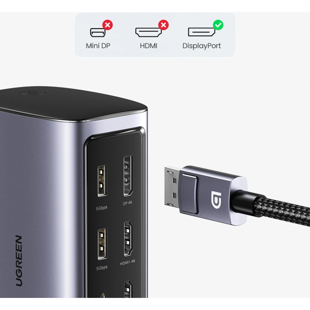 Hurtownia GSM - Dokovací stanice UGREEN CM555 HUB 12v1 USB-C - USB HDMI DP RJ45 AUX SD TF šedá - UGR1491 - {ean13} - Hurt
